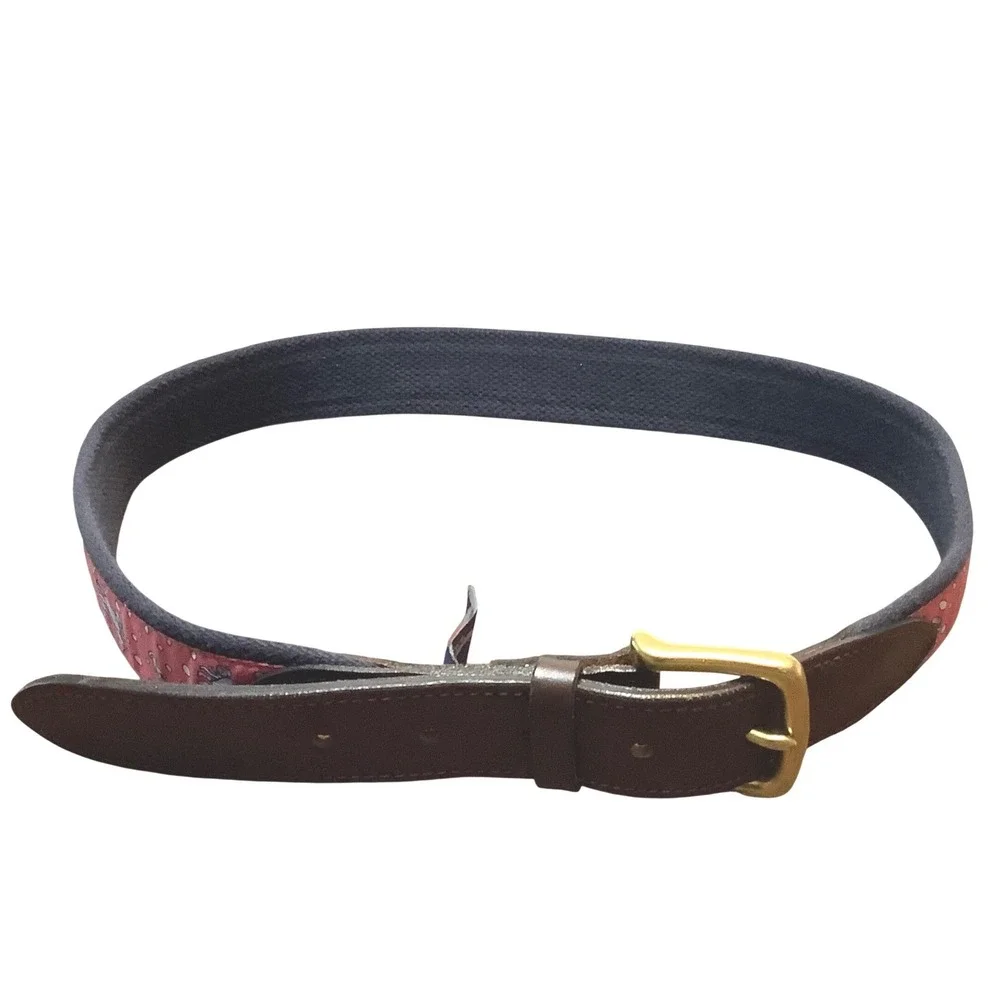 Vineyard Vines Mens Canvas Club Belt Size 32‎ Navy Pink Crab Leather Brass USA
